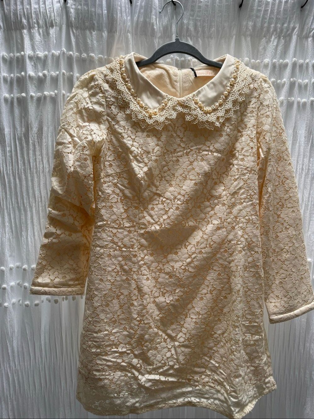 Stylewe Beaded Lace Fleece Lining Mini Dress